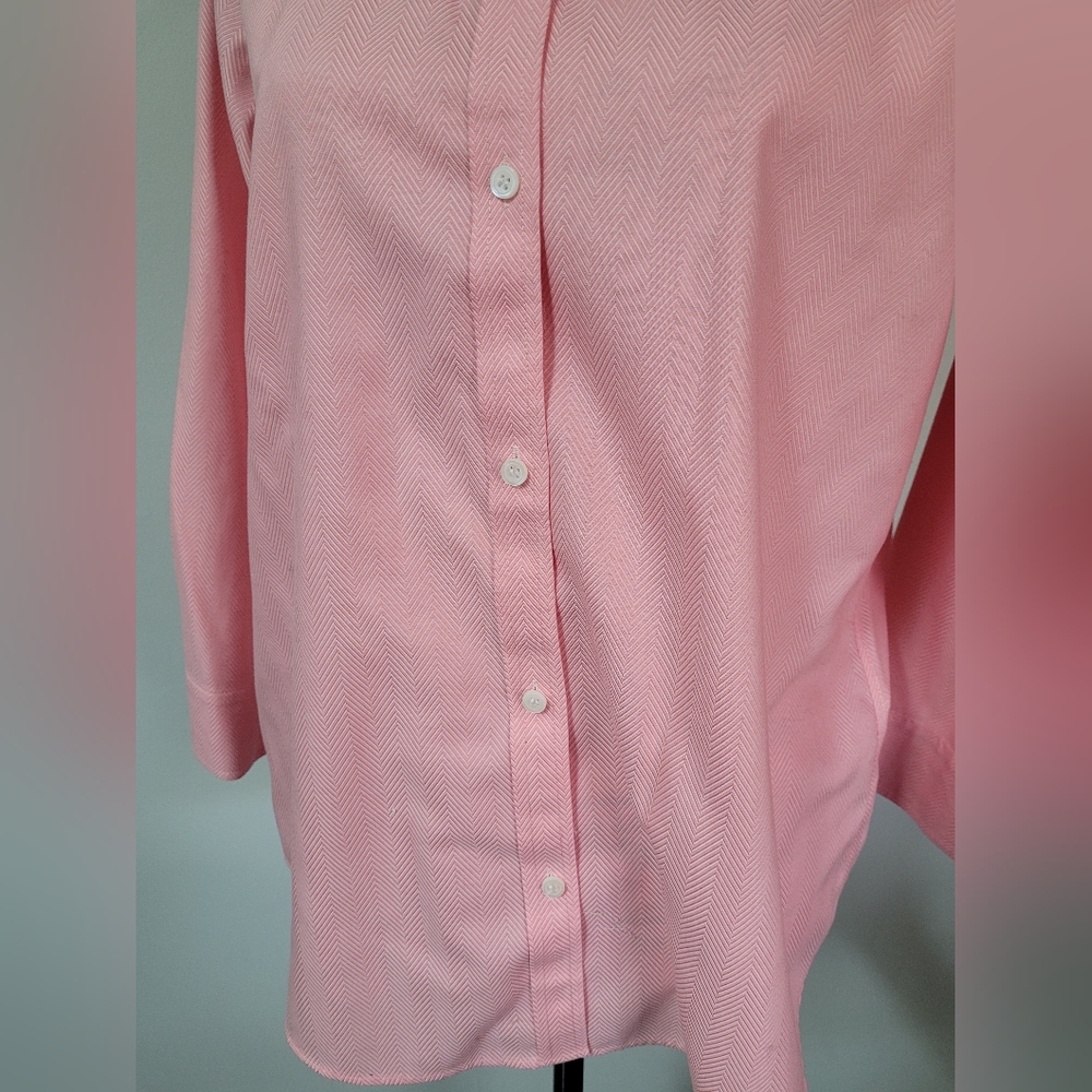 Liz Claiborne pink herringbone pattern, no iron Oxford shirt in size 10 - Picture 6 of 12